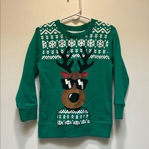 Green Reindeer Sweater with Sunglasses